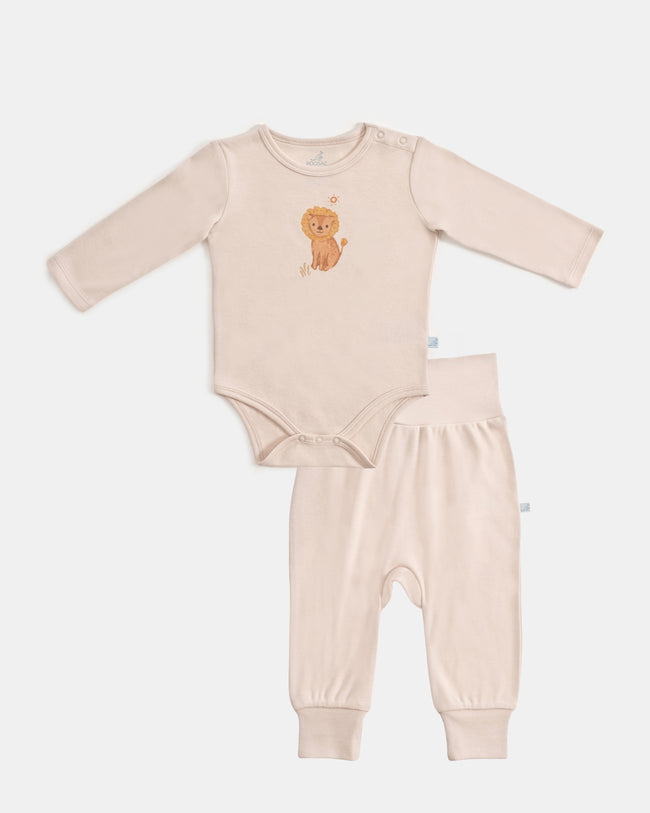 Çıtçıtlı Uzun Kollu Zıbın & Manşetli Alt Seti 2 Parça - Safari Ekru