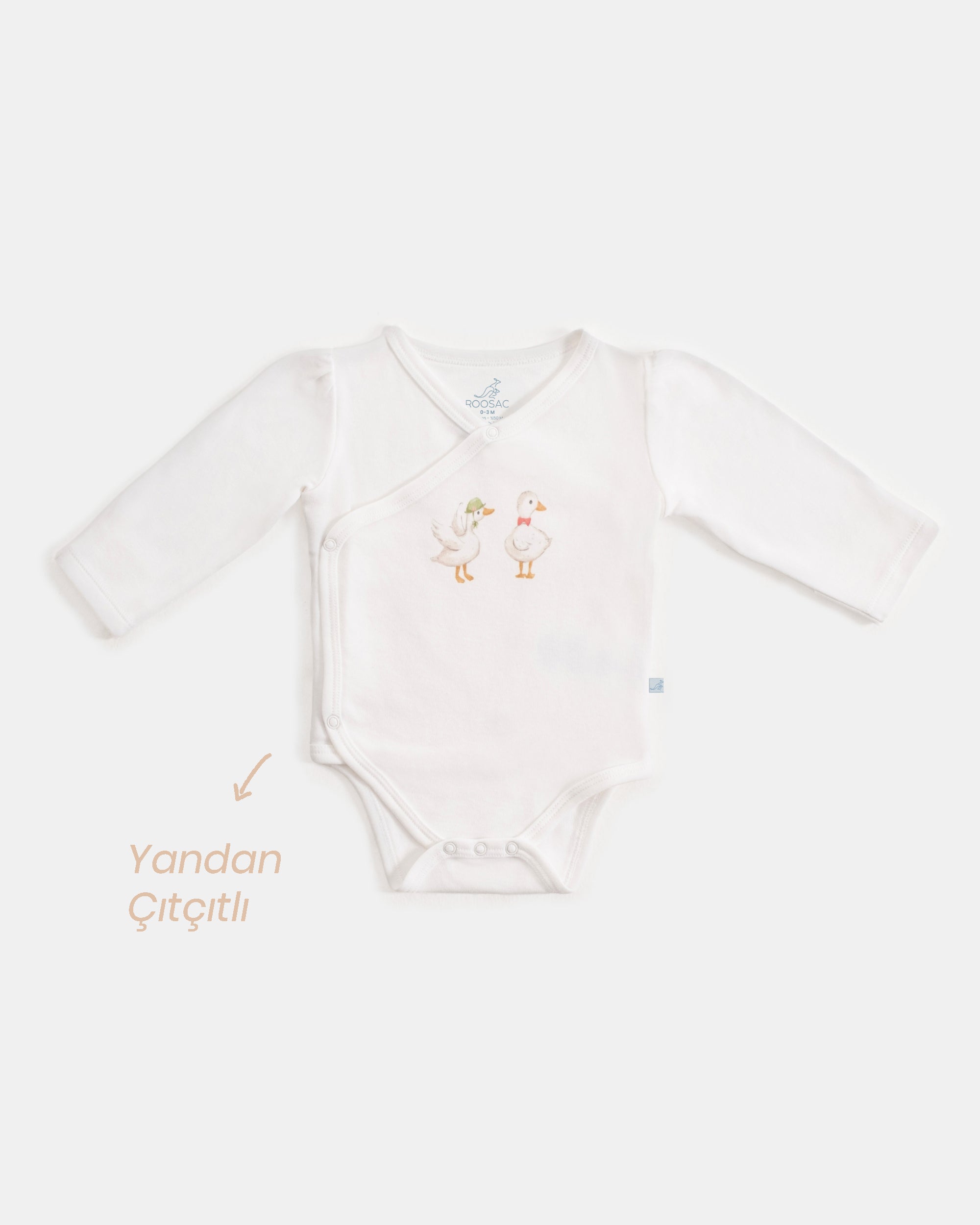 Yenidoğan Kimono Uzun Kollu Zıbın Mini Set 3 Parça - Farmyard Beyaz