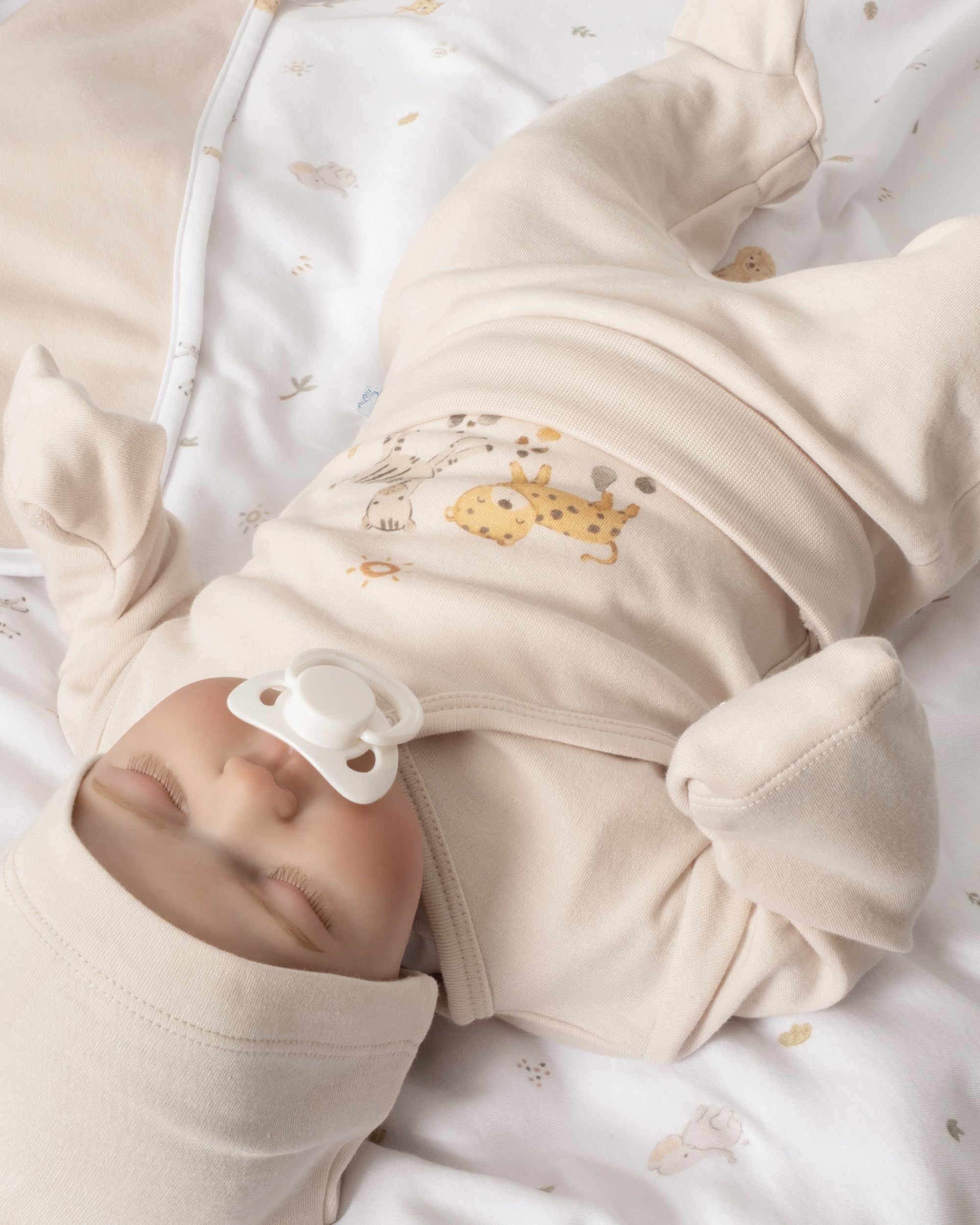 Yenidoğan Kimono Uzun Kollu Zıbın Mini Set 3 Parça - Safari Ekru