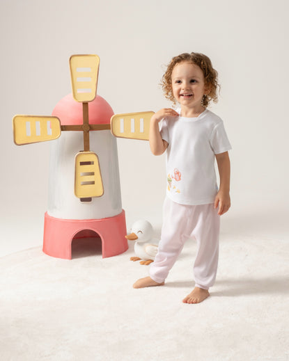 Kısa Kollu Pijama Takımı - Farmyard Beyaz