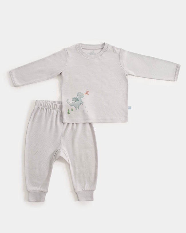 Uzun Kollu Pijama Takımı- Dragons Gri