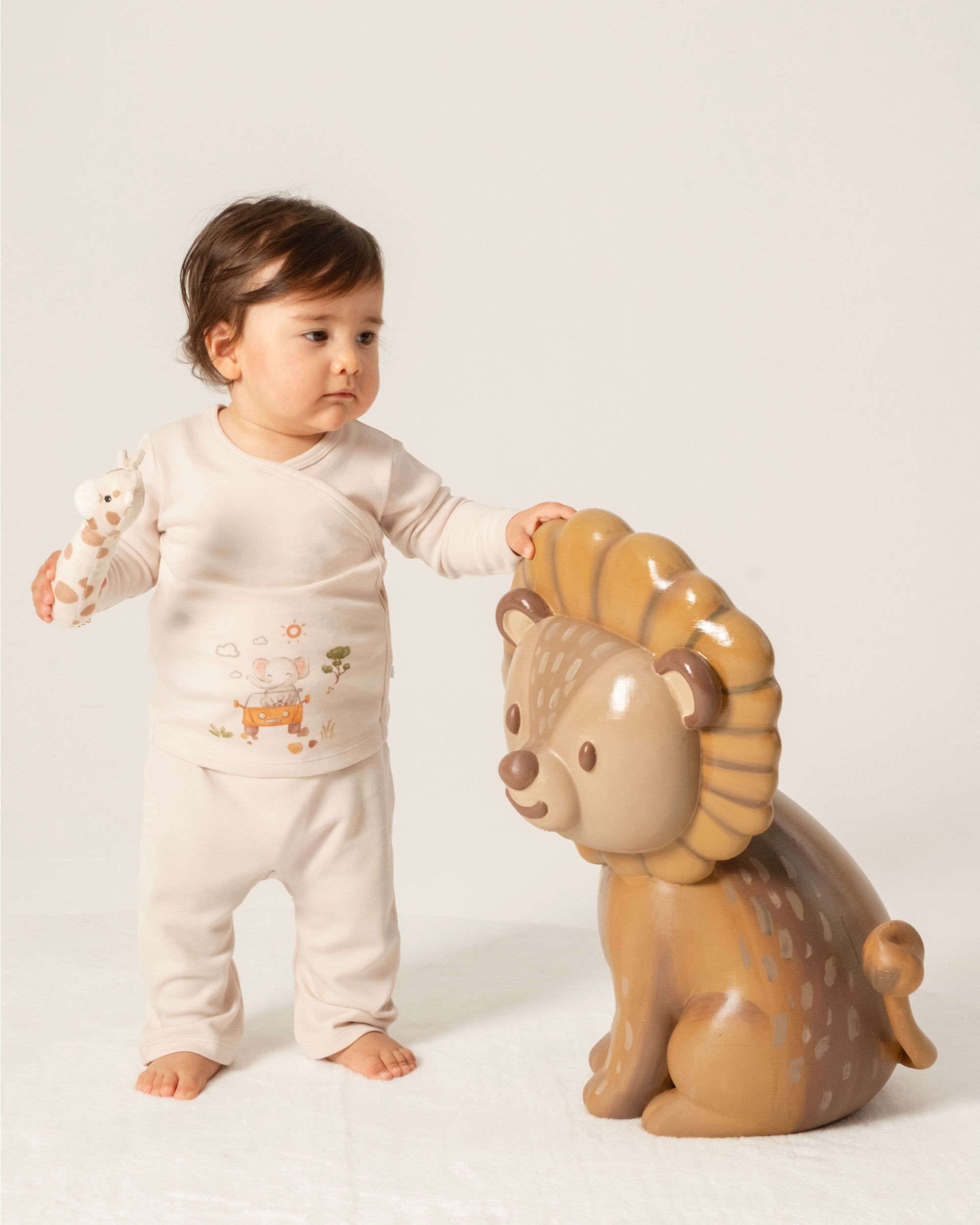 Uzun Kollu Kimono Pijama Takımı - Safari Ekru