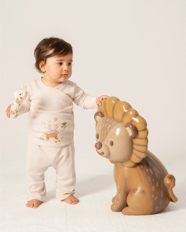 Uzun Kollu Kimono Pijama Takımı - Safari Ekru