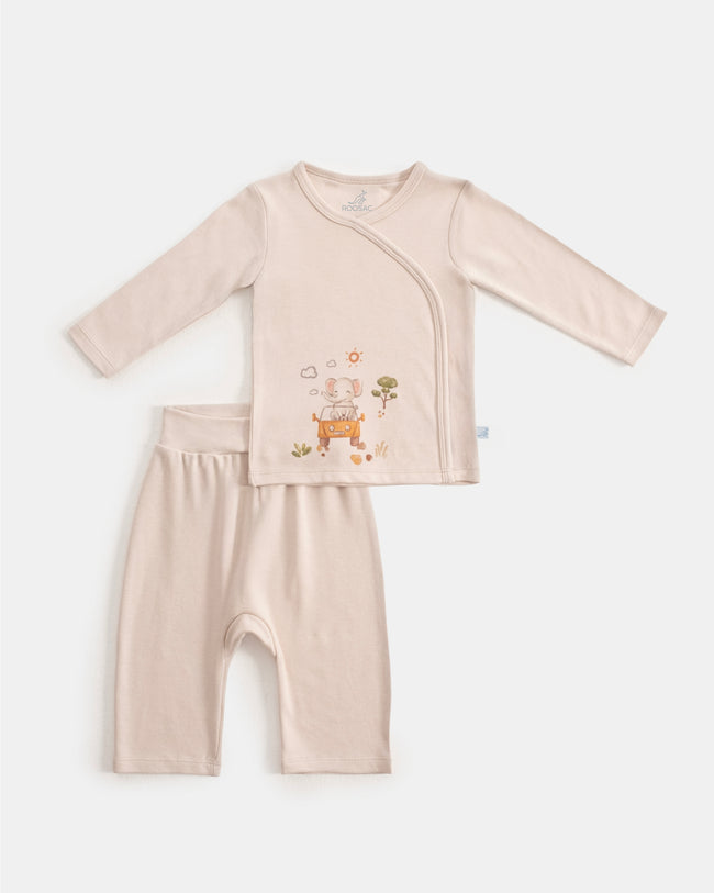 Uzun Kollu Kimono Pijama Takımı - Safari Ekru