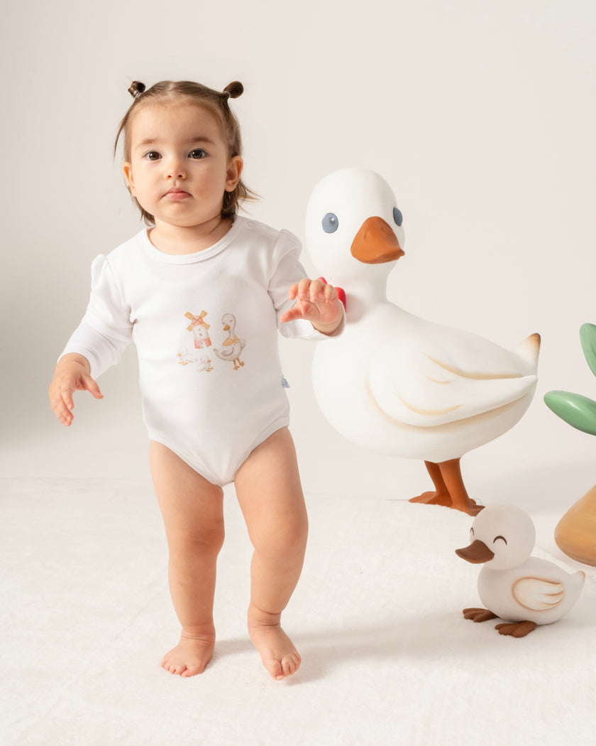 Çıtçıtlı Uzun Kollu Zıbın - Farmyard Beyaz