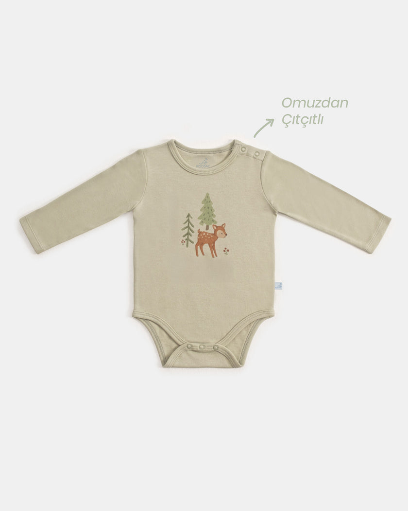 Çıtçıtlı Uzun Kollu Zıbın & Manşetli Alt Seti 2 Parça - Forest Yeşil
