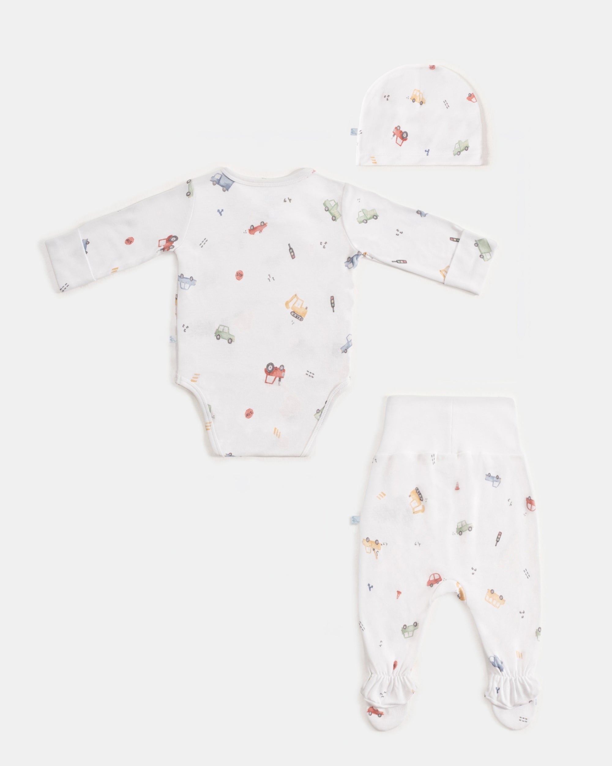 Yenidoğan Kimono Uzun Kollu Zıbın Mini Set 3 Parça - Cars