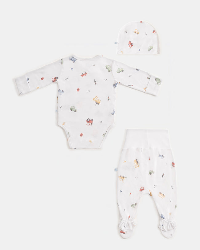 Yenidoğan Kimono Uzun Kollu Zıbın Mini Set 3 Parça - Cars