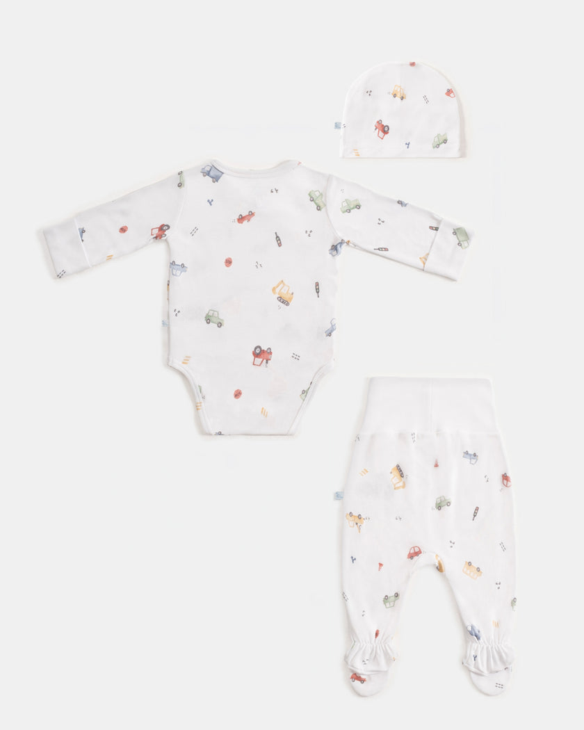 Yenidoğan Kimono Uzun Kollu Zıbın Mini Set 3 Parça - Cars