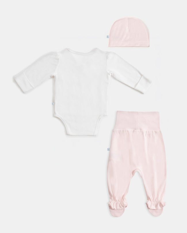 Yenidoğan Kimono Uzun Kollu Zıbın Mini Set 3 Parça - Farmyard Beyaz