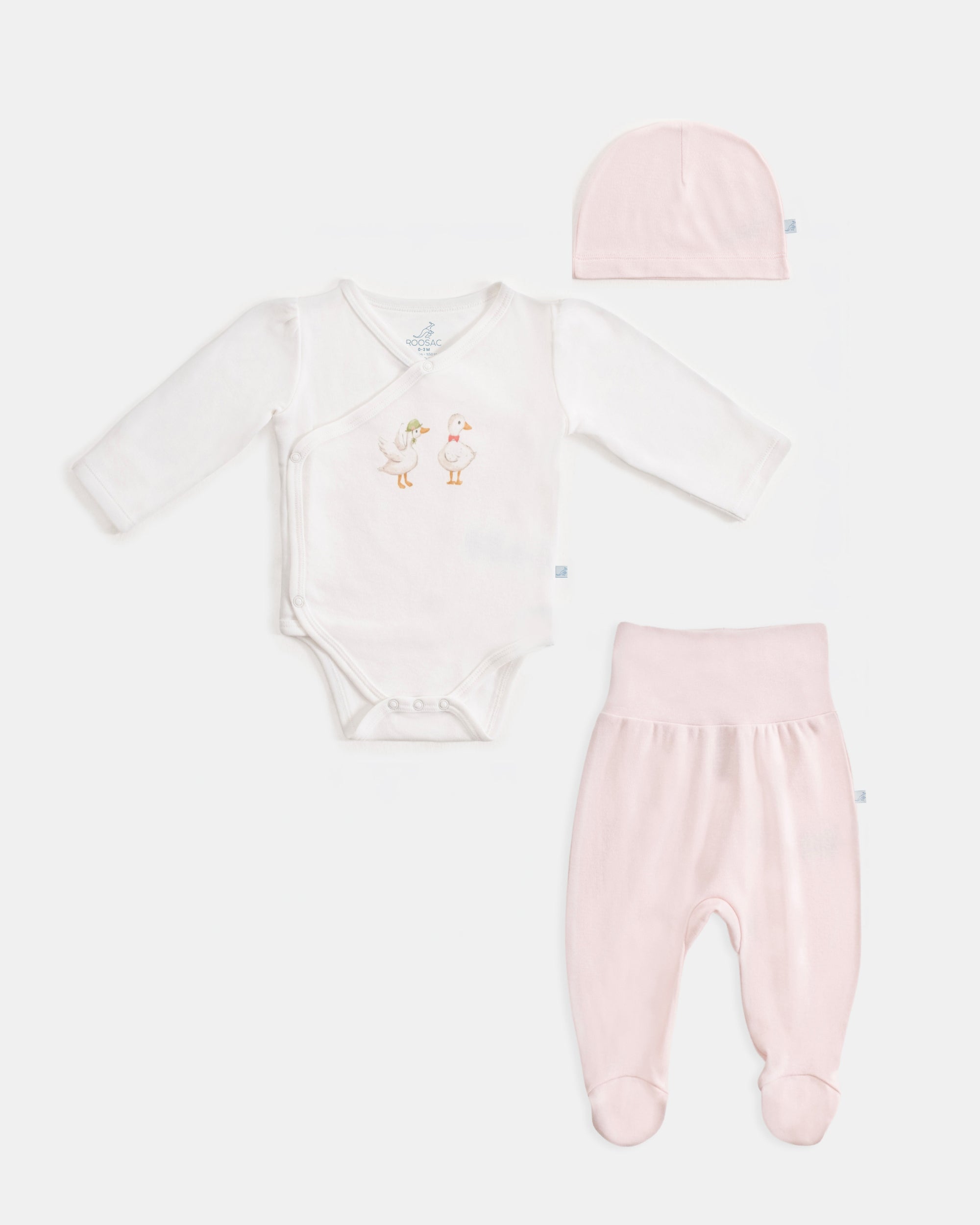 Yenidoğan Kimono Uzun Kollu Zıbın Mini Set 3 Parça - Farmyard Beyaz