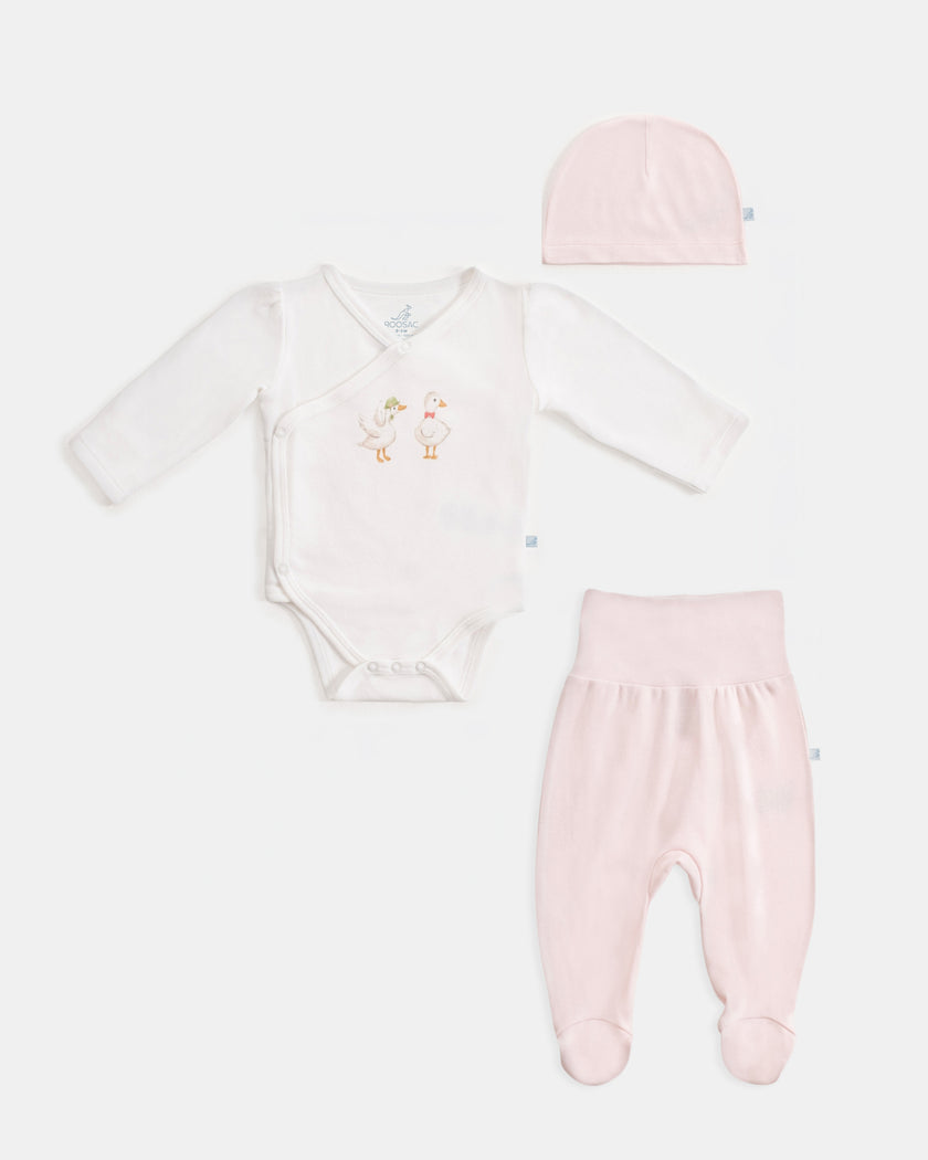 Yenidoğan Kimono Uzun Kollu Zıbın Mini Set 3 Parça - Farmyard Beyaz