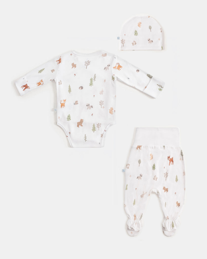 Yenidoğan Kimono Uzun Kollu Zıbın Mini Set 3 Parça - Forest
