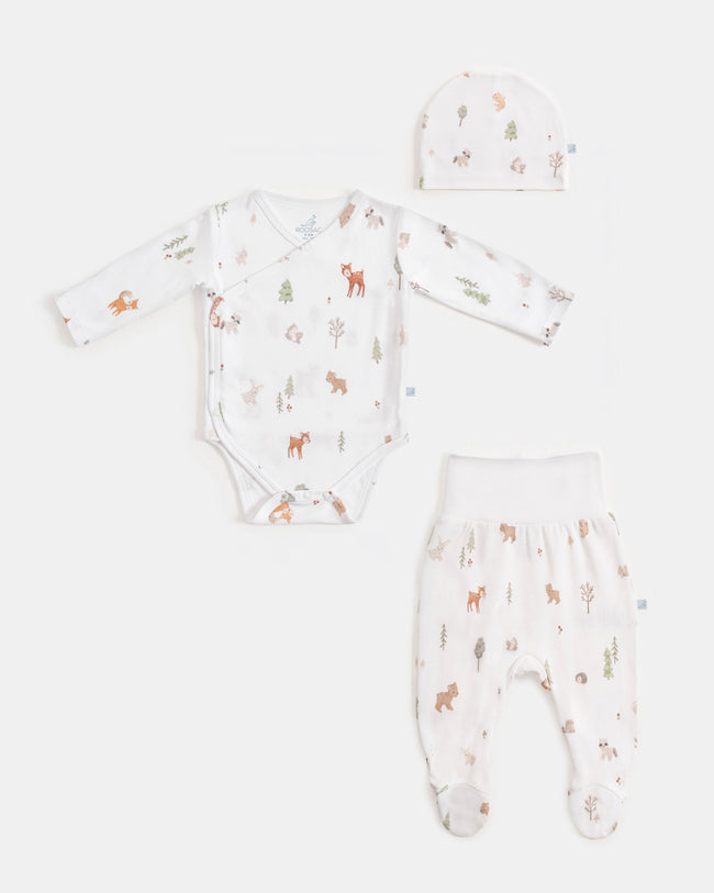 Yenidoğan Kimono Uzun Kollu Zıbın Mini Set 3 Parça - Forest