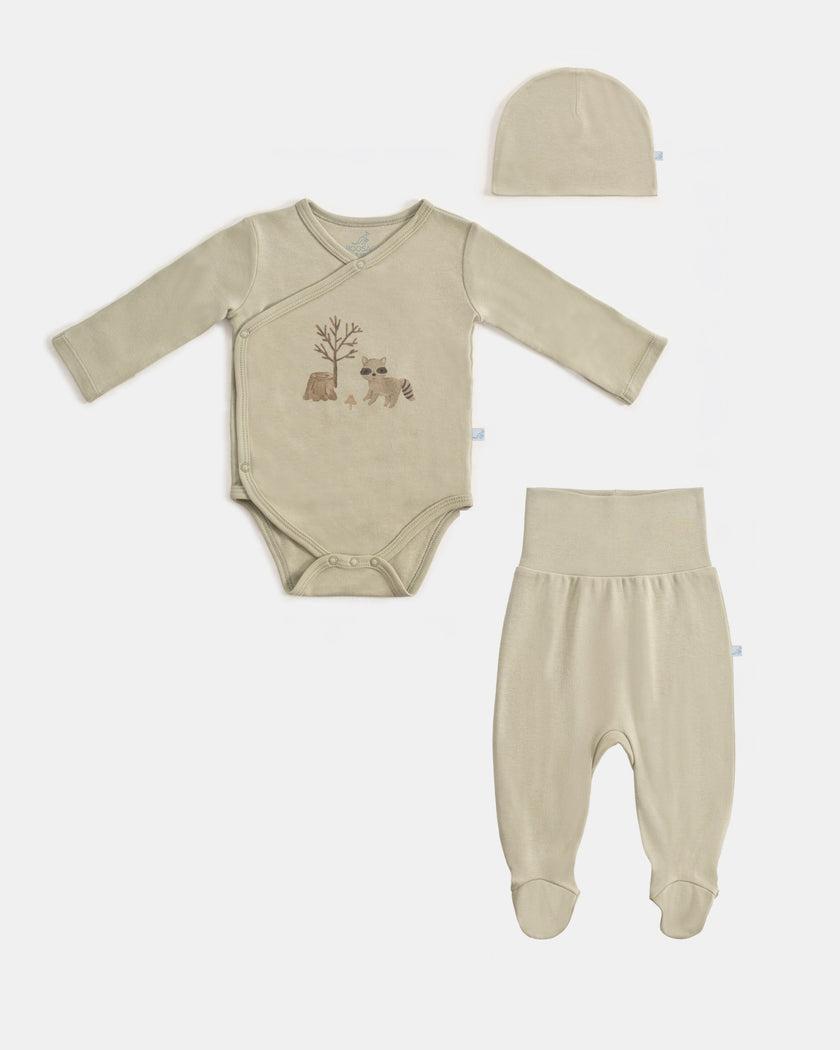 Yenidoğan Kimono Uzun Kollu Zıbın Mini Set 3 Parça - Forest Yeşil