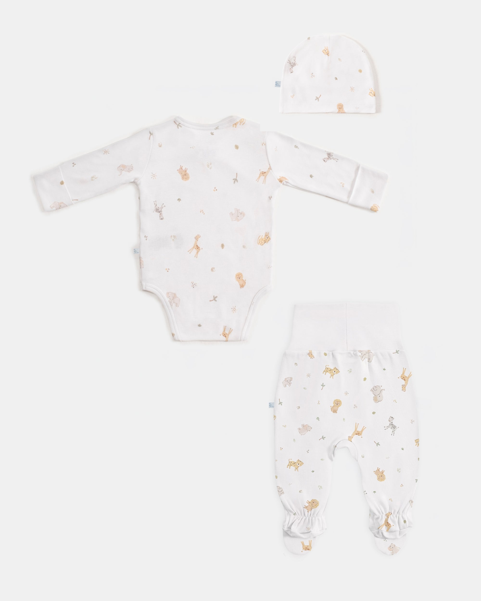 Yenidoğan Kimono Uzun Kollu Zıbın Mini Set 3 Parça - Safari