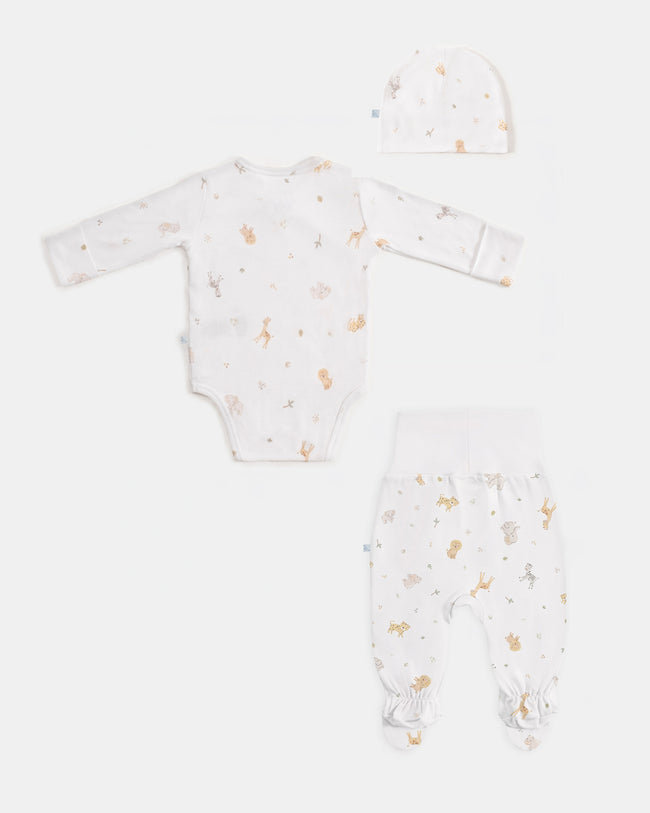 Yenidoğan Kimono Uzun Kollu Zıbın Mini Set 3 Parça - Safari