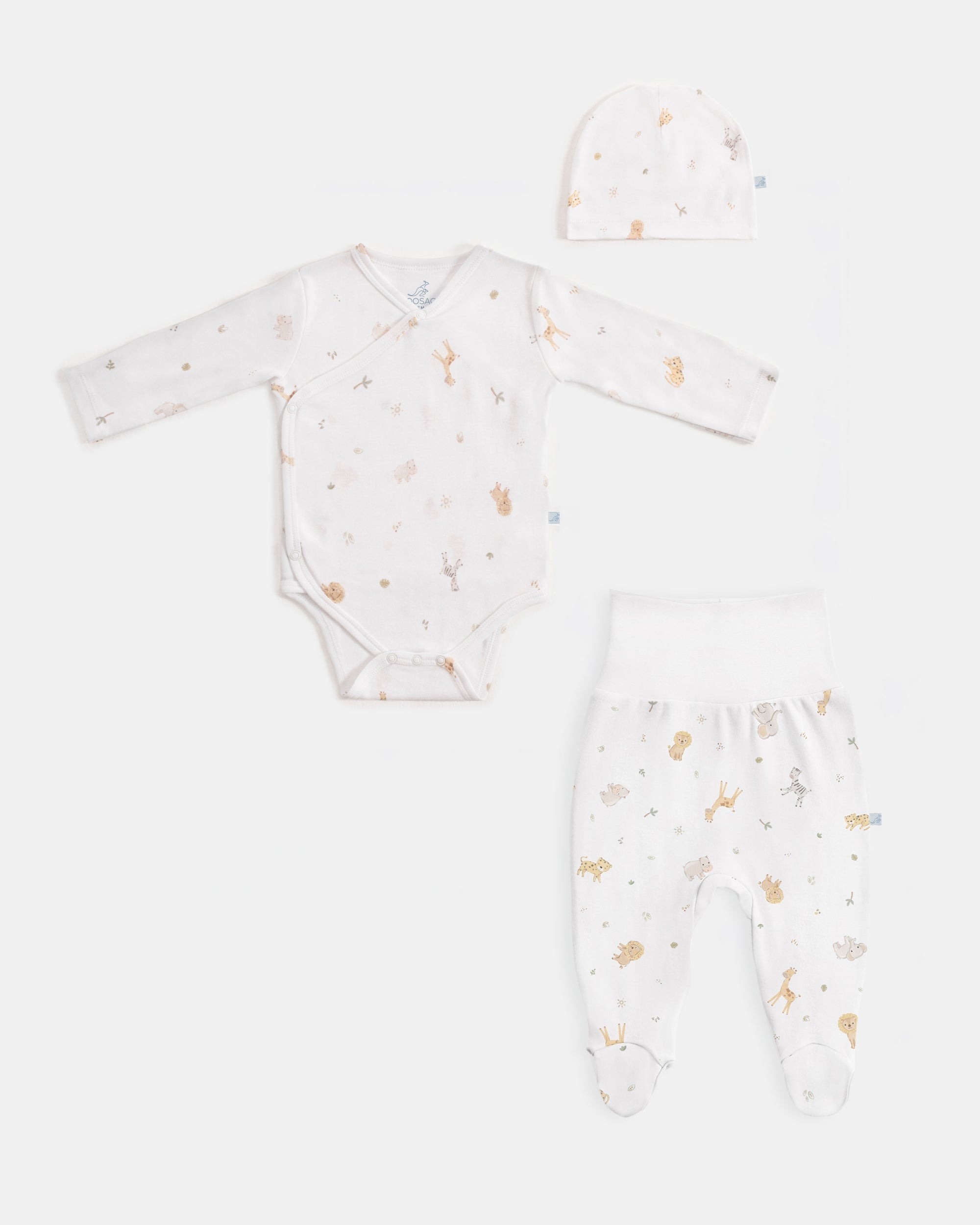 Yenidoğan Kimono Uzun Kollu Zıbın Mini Set 3 Parça - Safari