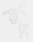 Yenidoğan Kimono Uzun Kollu Zıbın Mini Set 3 Parça - Safari