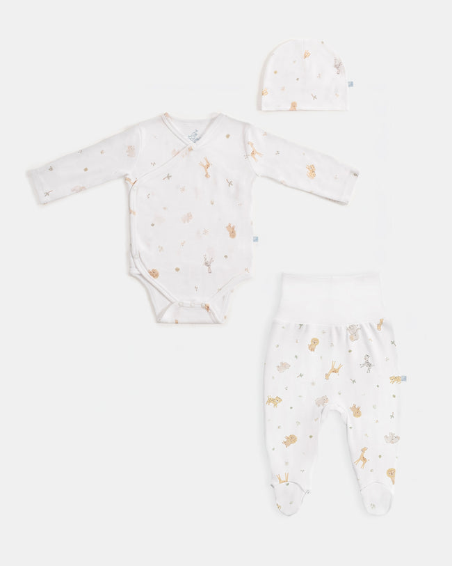 Yenidoğan Kimono Uzun Kollu Zıbın Mini Set 3 Parça - Safari