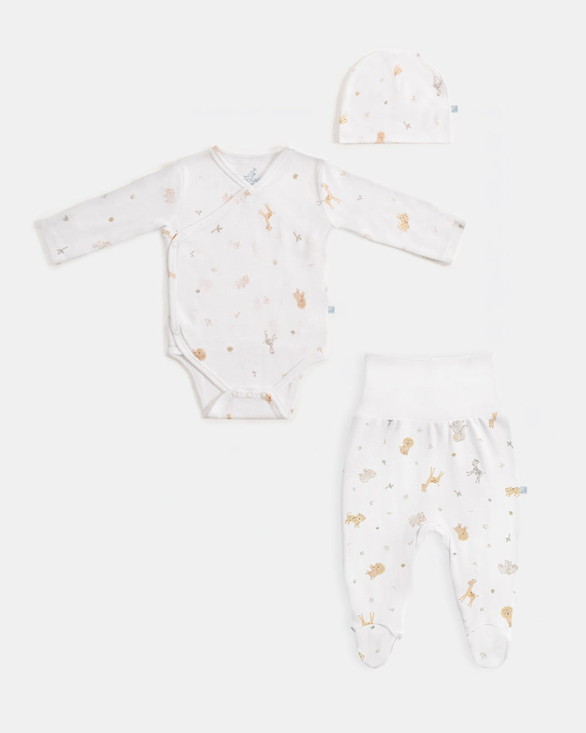 Yenidoğan Kimono Uzun Kollu Zıbın Mini Set 3 Parça - Safari