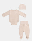 Yenidoğan Kimono Uzun Kollu Zıbın Mini Set 3 Parça - Safari Ekru