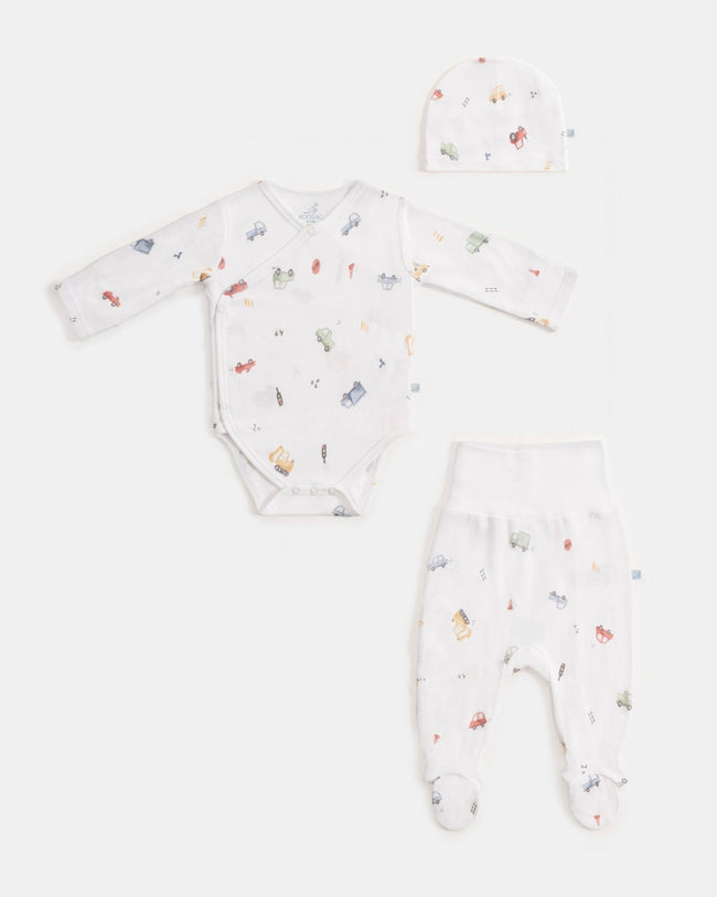 Yenidoğan Kimono Uzun Kollu Zıbın Mini Set 3 Parça - Cars