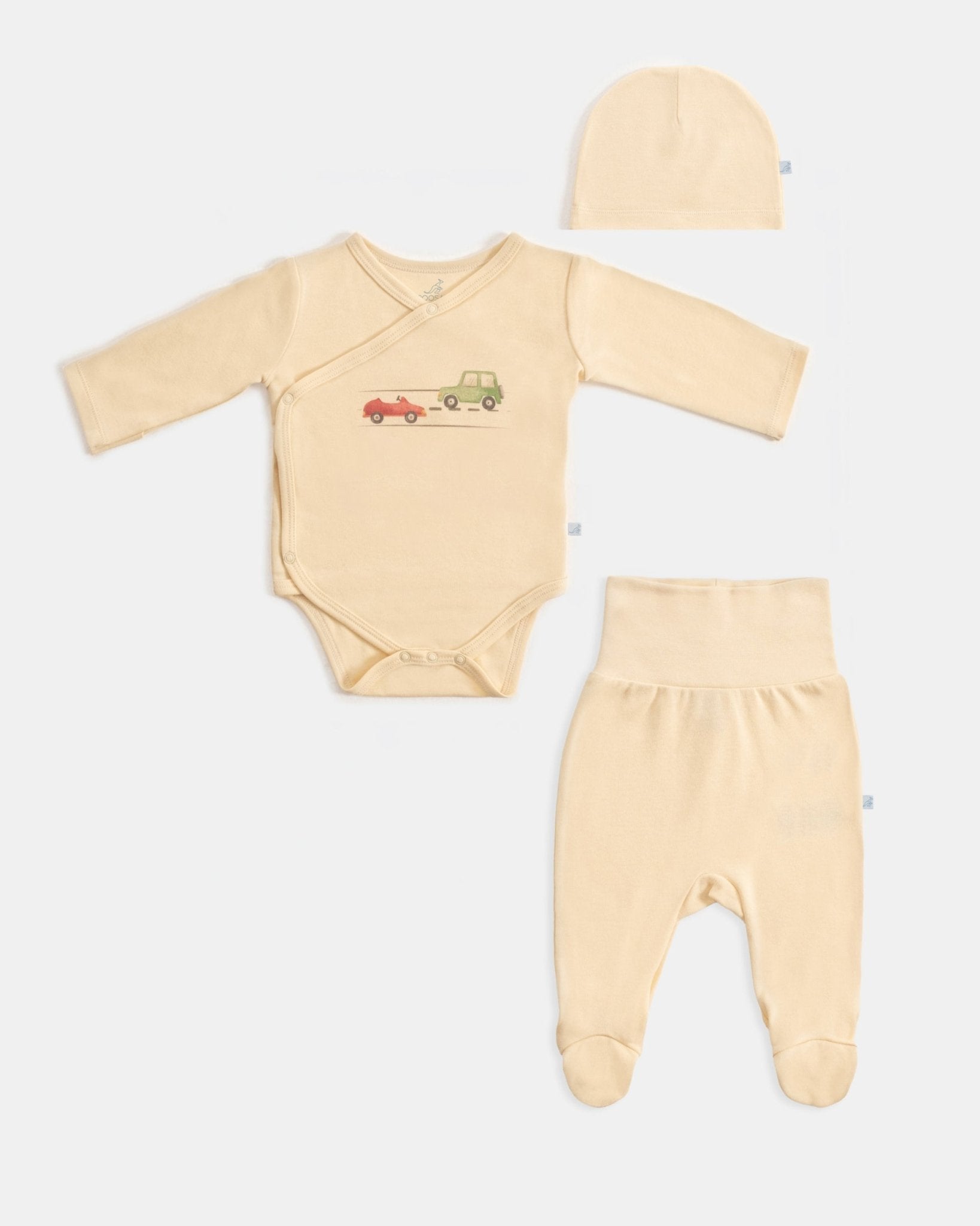 Yenidoğan Kimono Uzun Kollu Zıbın Mini Set 3 Parça - Cars Sarı