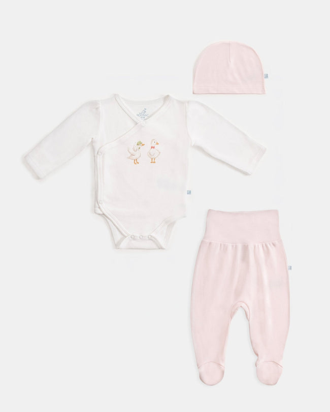 Yenidoğan Kimono Uzun Kollu Zıbın Mini Set 3 Parça - Farmyard Beyaz