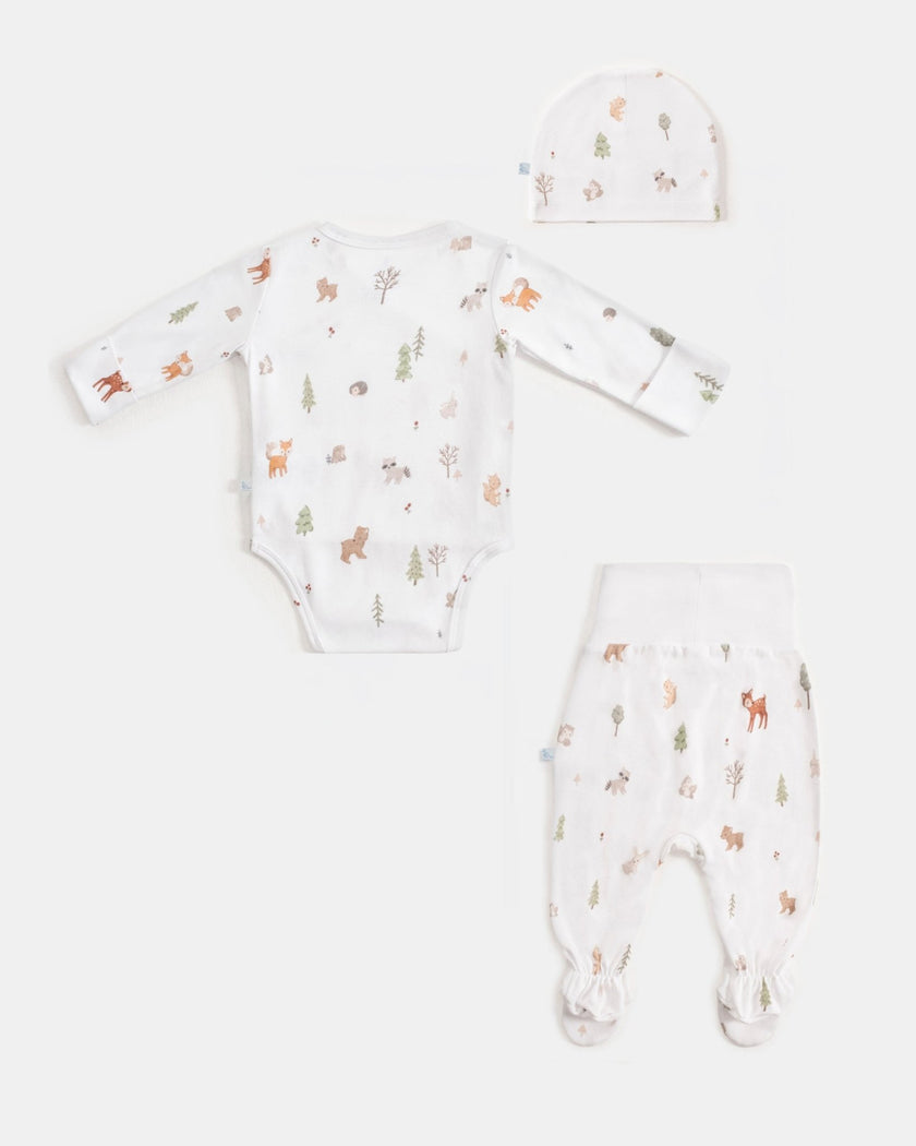 Yenidoğan Kimono Uzun Kollu Zıbın Mini Set 3 Parça - Forest