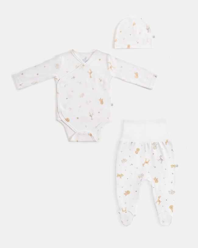 Yenidoğan Kimono Uzun Kollu Zıbın Mini Set 3 Parça - Safari