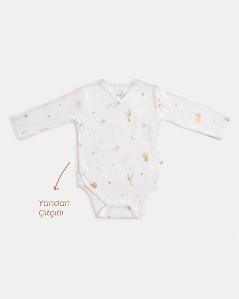 Yenidoğan Kimono Uzun Kollu Zıbın Mini Set 3 Parça - Safari
